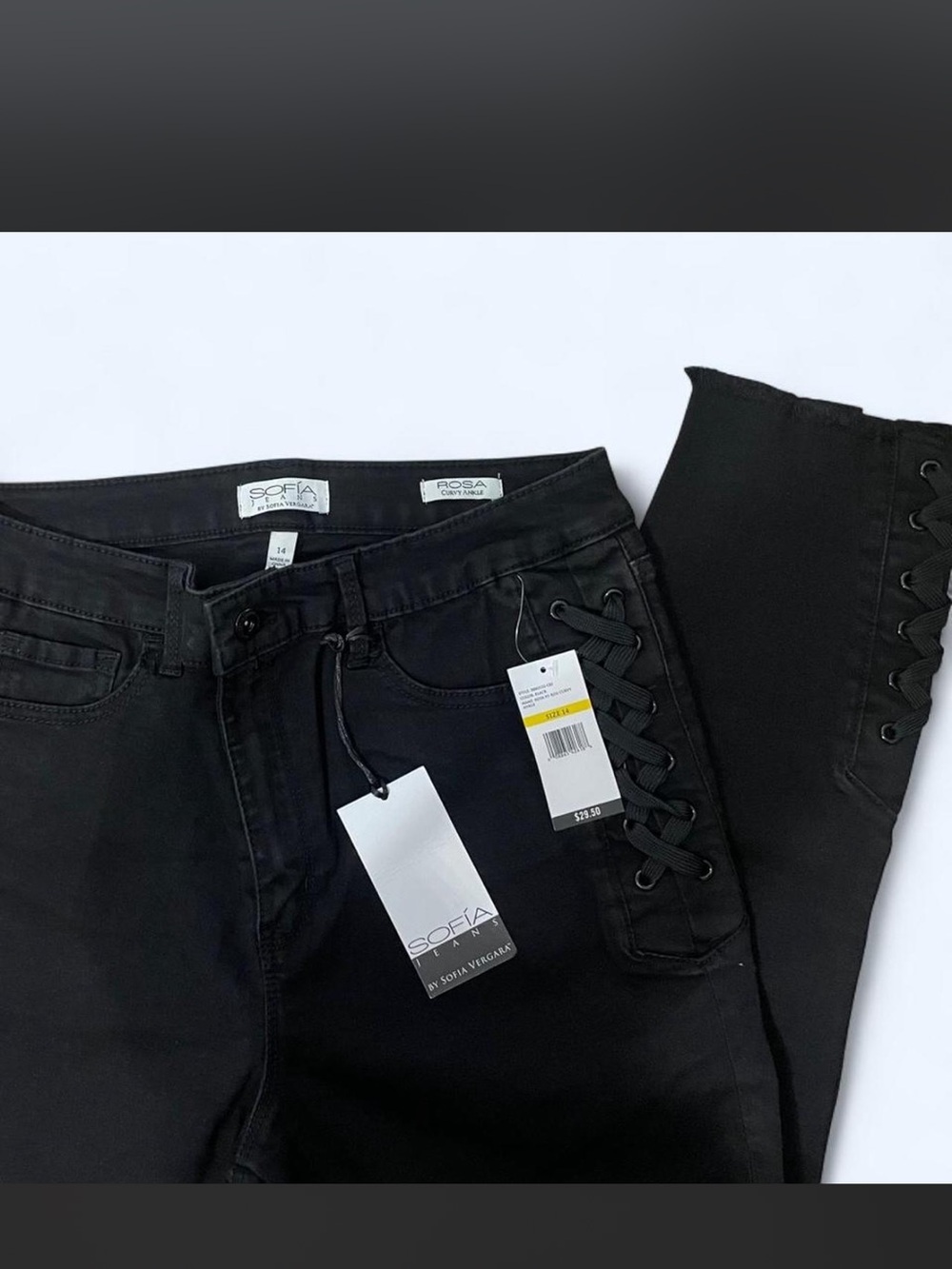 sofia by sofia vergara Black Skinny Jeans with Side Lace-Up Detail
